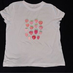 Strawberry tee womens size large white‎ shirt with pink berries